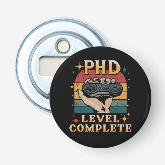 PhD-niveau Volledige Afstudeerdoctoraat Gamen Button Flesopener (Voorkant)