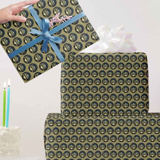 PhD pet Gold Black Pattern Doctoraat Cadeaupapier