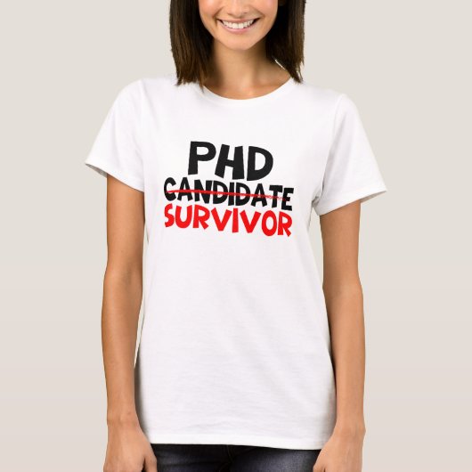 PhD Survivor Typografie rood zwart T-shirt (Voorkant)