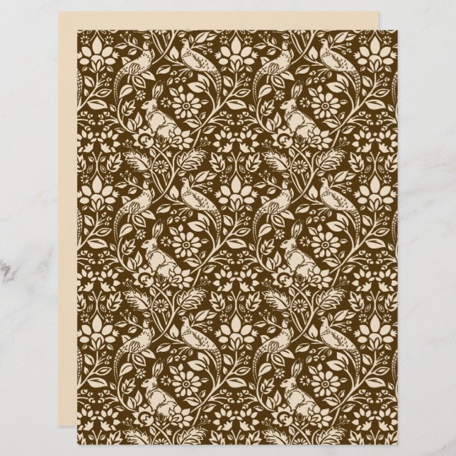 Pheasant and Hare Pattern, Brown and Beige (Voorkant / Achterkant)