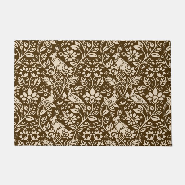 Pheasant and Hare Pattern, Brown and Beige Deurmat (Voorkant)
