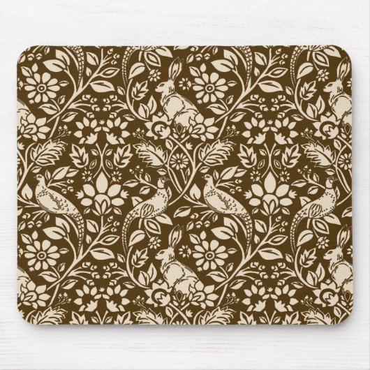 Pheasant and Hare Pattern, Brown and Beige Muismat (Voorkant)