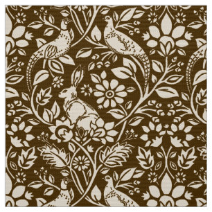 Pheasant and Hare Pattern, Brown and Beige Stof