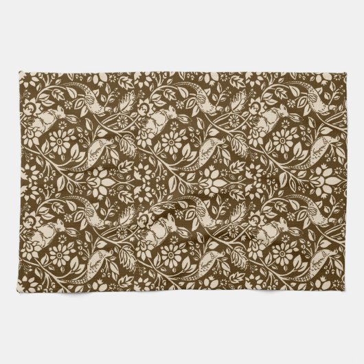 Pheasant and Hare Pattern, Brown and Beige Theedoek (Horizontaal)