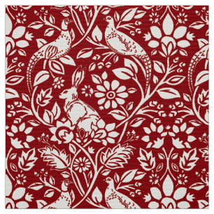 Pheasant and Hare Pattern, Deep Red en Cream Stof