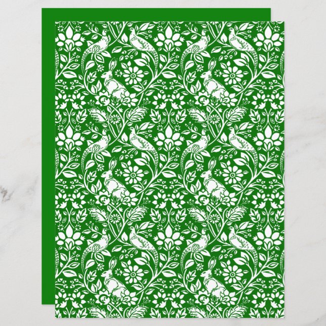 Pheasant and Hare Pattern, Emerald Green en White (Voorkant / Achterkant)