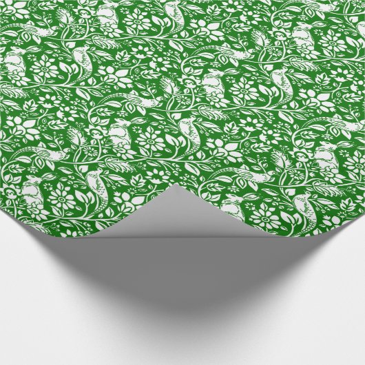 Pheasant and Hare Pattern, Emerald Green en White Cadeaupapier (Hoek)