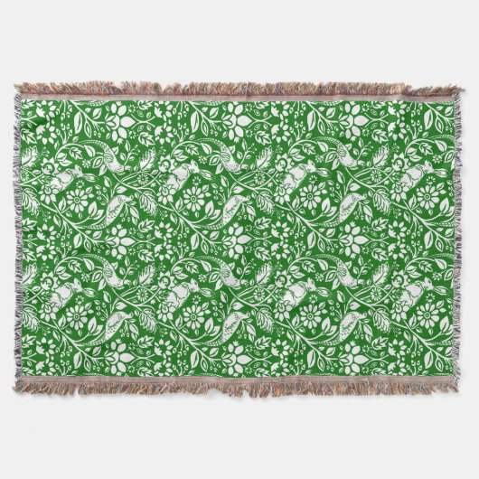 Pheasant and Hare Pattern, Emerald Green en White Deken (Voorkant)