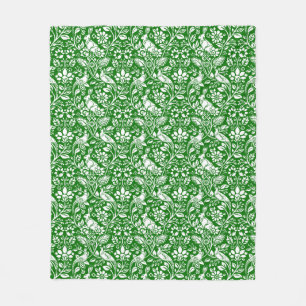 Pheasant and Hare Pattern, Emerald Green en White Fleece Deken