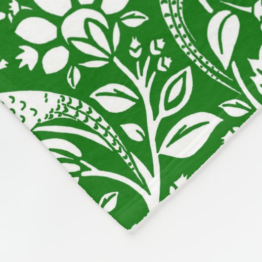 Pheasant and Hare Pattern, Emerald Green en White Fleece Deken (Hoek)