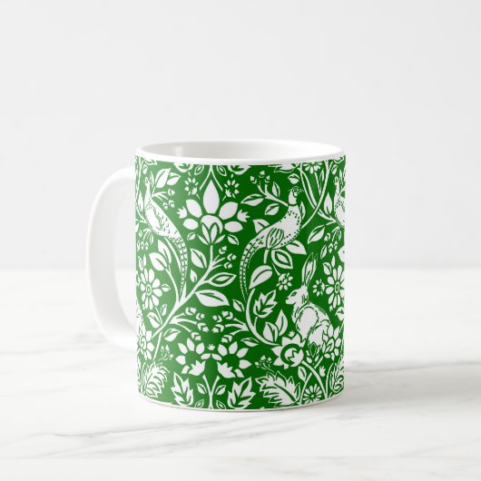 Pheasant and Hare Pattern, Emerald Green en White Koffiemok (Voorkant links)