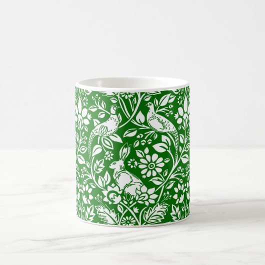 Pheasant and Hare Pattern, Emerald Green en White Koffiemok (Center)