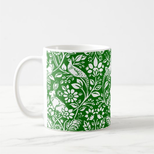 Pheasant and Hare Pattern, Emerald Green en White Koffiemok (Links)