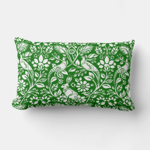 Pheasant and Hare Pattern, Emerald Green en White Kussen