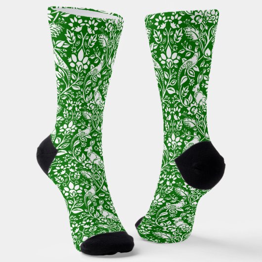 Pheasant and Hare Pattern, Emerald Green en White Sokken (Gebogen)