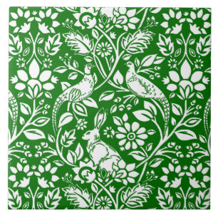 Pheasant and Hare Pattern, Emerald Green en White Tegeltje