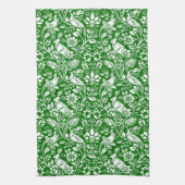 Pheasant and Hare Pattern, Emerald Green en White Theedoek (Verticaal)