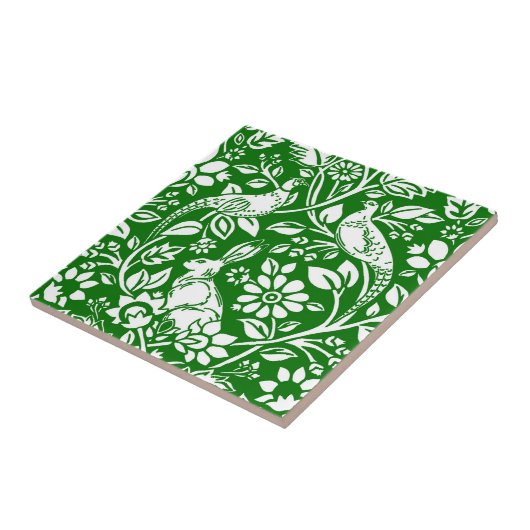 Pheasant and Hare Pattern, Emerald Green & White Tegeltje (Zijkant)