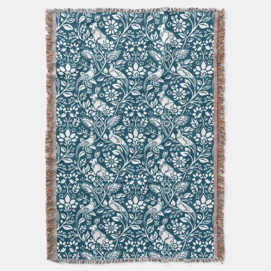 Pheasant and Hare Pattern, Indigo Blue en White T Deken (Voorkant Verticaal)