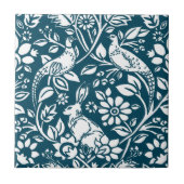 Pheasant and Hare Pattern, Indigo Blue en White Tegeltje (Voorkant)