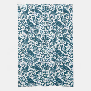 Pheasant and Hare Pattern, Indigo Blue en White Theedoek