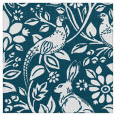 Pheasant and Hare Pattern, Indigo Blue & White Stof (Close Up)