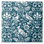 Pheasant and Hare Pattern, Indigo Blue & White Tegeltje (Voorkant)