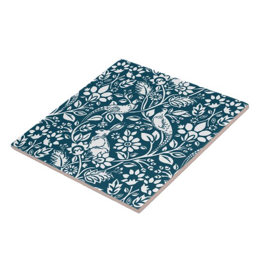 Pheasant and Hare Pattern, Indigo Blue & White Tegeltje (Zijkant)