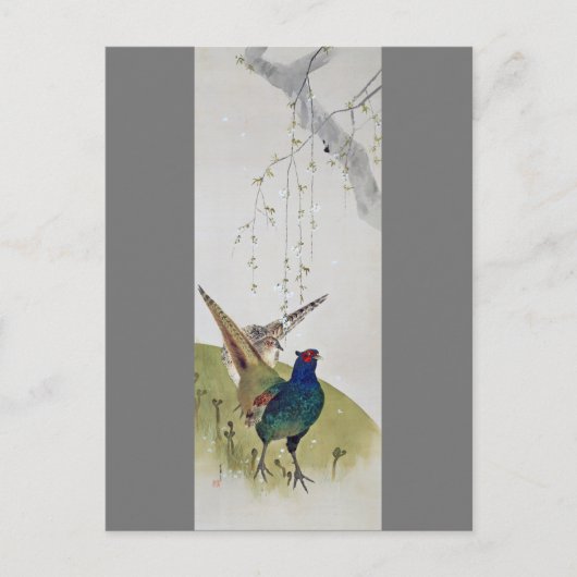 Pheasant and Weeping Cherry Tree, Watanabe Seitei Briefkaart (Voorkant)