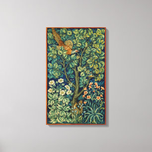 Pheasant Bird in a Tree (door William Morris) Canvas Afdruk