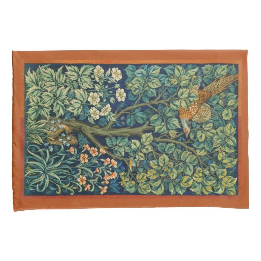Pheasant Bird in a Tree (door William Morris) Kussensloop (Voorkant-Rechts)