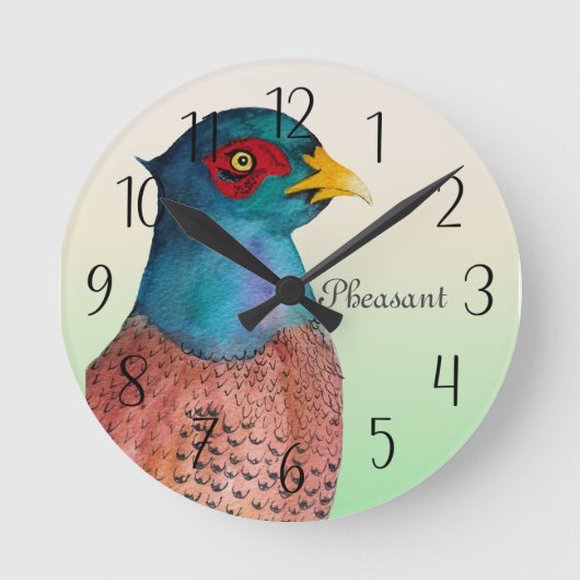 Pheasant Bird Waterverf Painting Watch Ronde Klok (Voorkant)