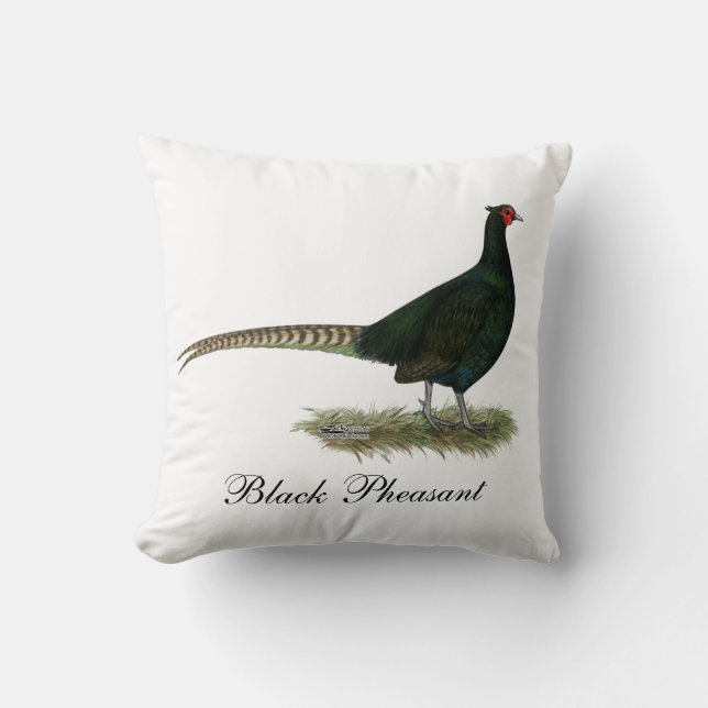 Pheasant Black Rooster Kussen (Voorkant)