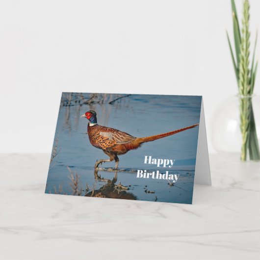 Pheasant Blue Water Photo Birthday Kaart (Voorkant)