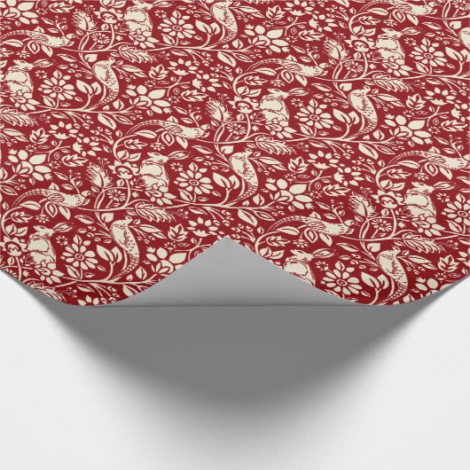 Pheasant en hare Patroon, diep rood en crème Cadeaupapier (Hoek)