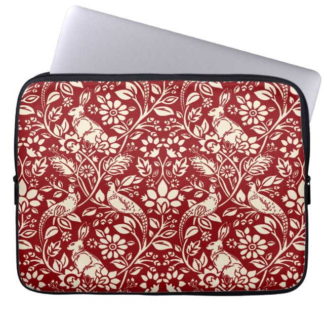 Pheasant en hare Patroon, diep rood en crème Laptop Sleeve (Voorkant)