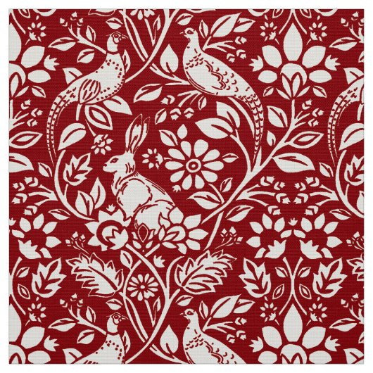 Pheasant en hare Patroon, diep rood en crème Stof (Swatch)