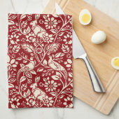 Pheasant en hare Patroon, diep rood en crème Theedoek (Quarter Fold)