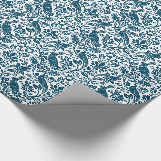 Pheasant en hare Patroon, wit en donkerblauw Cadeaupapier (Hoek)