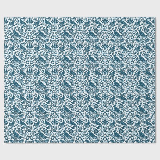 Pheasant en hare Patroon, wit en donkerblauw Cadeaupapier (Vlak)