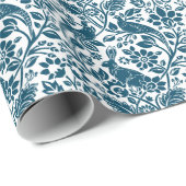 Pheasant en hare Patroon, wit en donkerblauw Cadeaupapier (Rol Hoek)