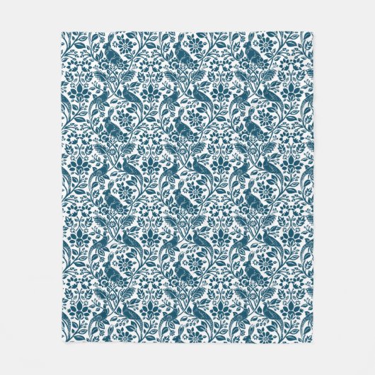 Pheasant en hare Patroon, wit en donkerblauw Fleece Deken (Voorkant)