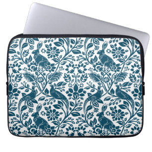 Pheasant en hare Patroon, wit en donkerblauw Laptop Sleeve