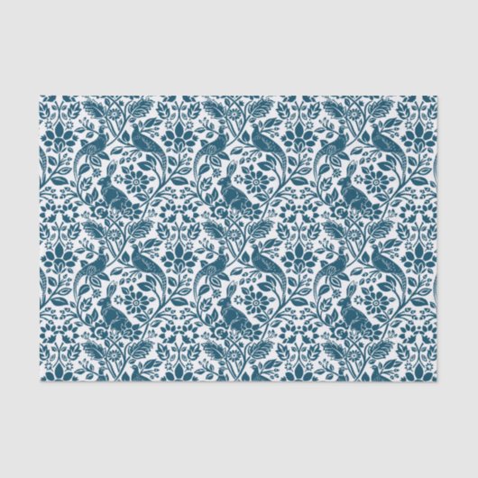 Pheasant en hare Patroon, wit en donkerblauw Tissuepapier (Voorkant)