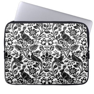 Pheasant en hare Patroon, wit en zwart Laptop Sleeve