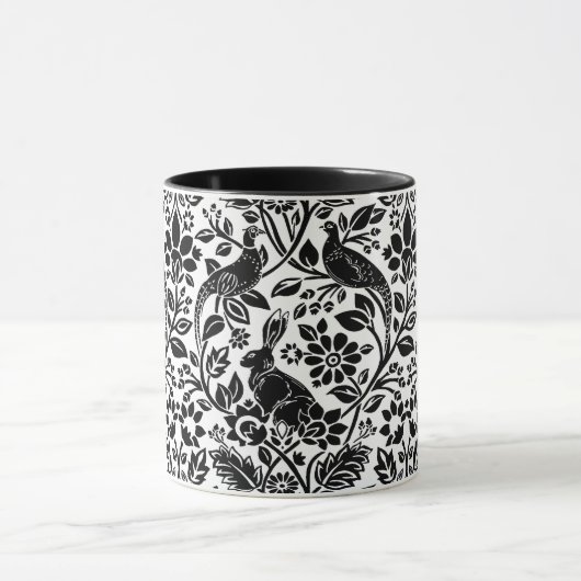 Pheasant en hare Patroon, wit en zwart Mok (Midden)