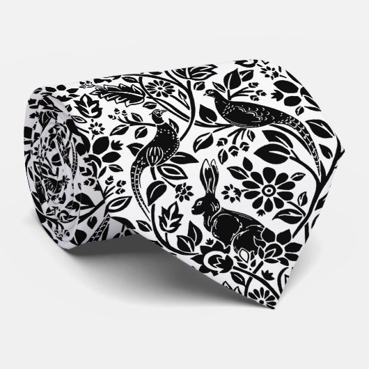 Pheasant en hare Patroon, wit en zwart Stropdas (Opgerold)