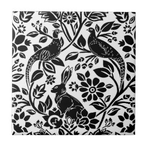 Pheasant en hare Patroon, wit en zwart Tegeltje
