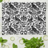 Pheasant en hare Patroon, wit en zwart Theedoek (Gevouwen)