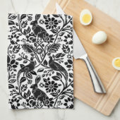 Pheasant en hare Patroon, wit en zwart Theedoek (Quarter Fold)